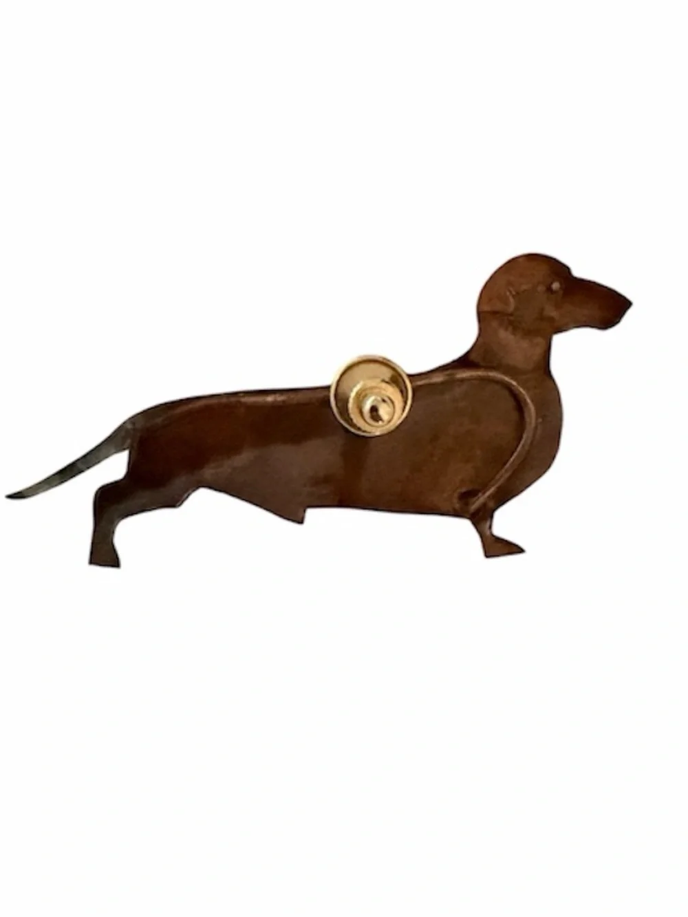 Vintage Mid-Century Brown Metal Hand Painted Dachshund Brooch / Pin